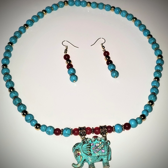 Handmade Semi-Precious Stone Necklace and Earrings - Picture 1 of 3